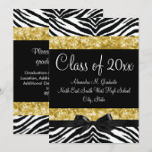 Yellow Gold Sparkle Zebra Bow Abschluss Einladung (Vorne/Hinten)