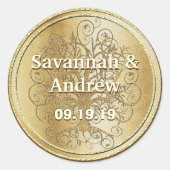 Yellow Gold Swirl Tree Gold Wedding Siegel Runder Aufkleber (Vorderseite)