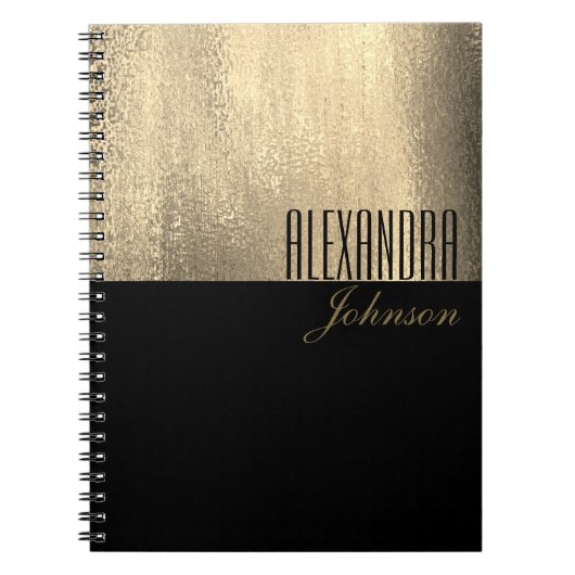 Yellow Gold und Black Simple Name Notebook Notizblock (Vorderseite)