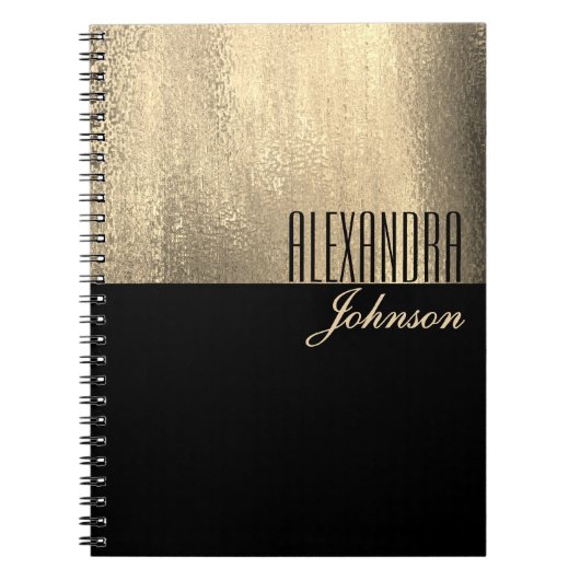 Yellow Gold und Black Simple Name Notebook Notizblock (Vorderseite)