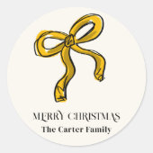 Yellow Gold Watercolor Christmas Bow Sketch Runder Aufkleber (Vorderseite)