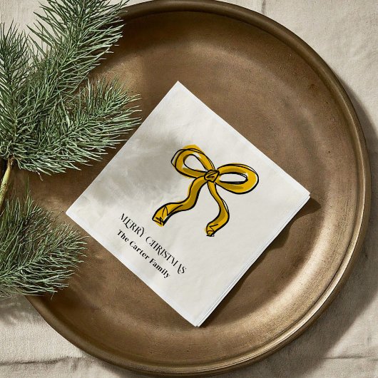 Yellow Gold Watercolor Christmas Bow Sketch Serviette