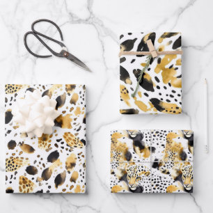 Yellow Gold White Black Leopard Geschenkpapier Set