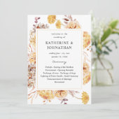 Yellow Golden Floral Wedding Program Einladung (Stehend Vorderseite)
