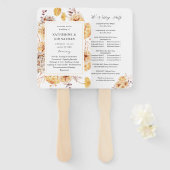 Yellow Golden Floral Wedding Program Hand Fan Fächer (Vorne und Hinten)