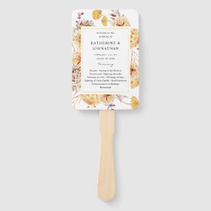 Yellow Golden Floral Wedding Program Hand Fan Fächer