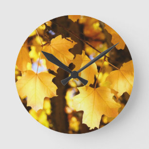 Yellow Golden Herbstlaube Autumn Custom Runde Wanduhr