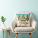 Yellow Golden Retriever Blue Winter Christmas Kissen<br><div class="desc">Desteis originelle Cartoon-Illustration eines niedlichen Golden Retriever Zuchthundes. Der Hund ist in einer Winterlandschaft mit drei grünen Tannenbäumen und fallendem Schnee untergebracht. Der Hintergrund ist ein blaues bis weißes Gefälle,  das das Design des kalten Wintertages verleiht.</div>
