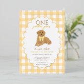 Yellow Golden Retriever Puppy Pawty 1. Geburtstag Folieneinladung (Stehend vorne)