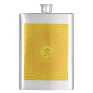 Yellow Golden Sun Lotus Blume Meditation Rad OM Flachmann