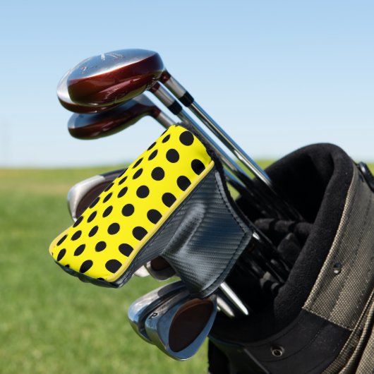 Yellow Golf Putter Cover with Black Dot Pattern Golf Headcover (In Situ)