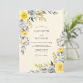 Yellow Graceful Botanical Wedding Einladung (Stehend Vorderseite)