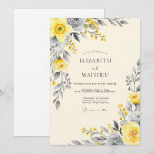 Yellow Graceful Botanical Wedding Einladung (Vorne/Hinten)