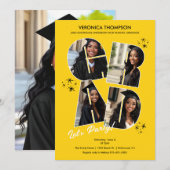 Yellow GRAD Foto Collage Graduation Party Einladung (Vorne/Hinten)