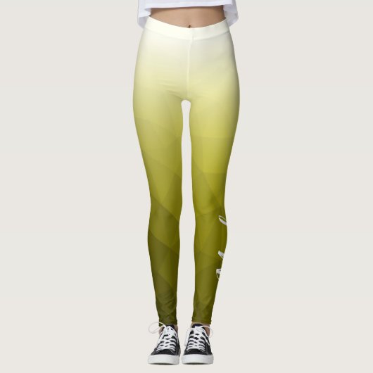 Yellow Gradient Geometric Mesh Pattern Ihr Name Leggings (Vorderseite)