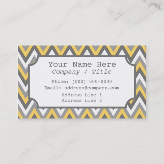 Yellow Grau Zickzack Label Business Card Visitenkarte (Vorderseite)