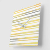 Yellow Gray and White Stripes Quadratische Wanduhr (Winkel)