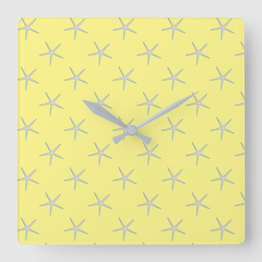 Yellow Gray Aquamarin Starfish Patterns Moderne Quadratische Wanduhr (Vorderseite)