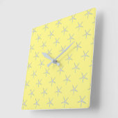 Yellow Gray Aquamarin Starfish Patterns Moderne Quadratische Wanduhr (Winkel)