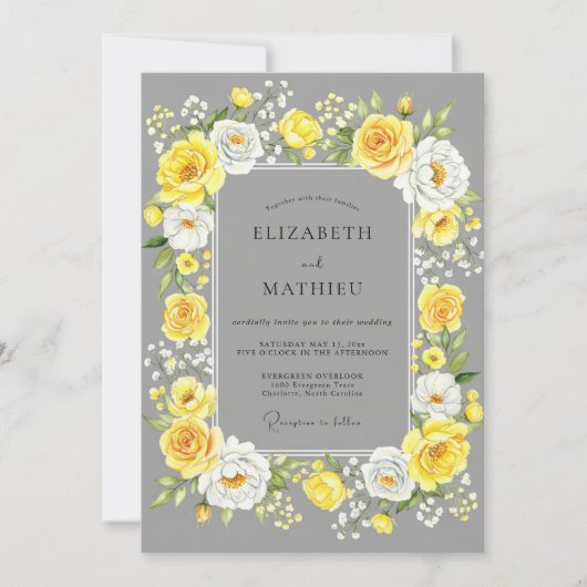 Yellow Gray Cheerful Summer Wedding Einladung (Vorderseite)