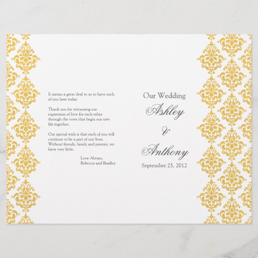 Yellow Gray Damask Foldable Wedding Program (Vorderseite)