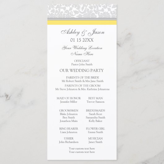 Yellow Gray Damask Foto Hochzeitsprogramm Programm (Rückseite)