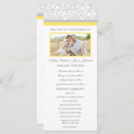 Yellow Gray Damask Foto Hochzeitsprogramm Programm (Vorne/Hinten)
