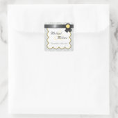 Yellow & Gray Damask Wedding Favor Stickers (Tasche)