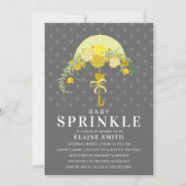 Yellow Gray Floral Umbrella Neutral Baby Dusche Einladung (Vorderseite)