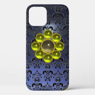 YELLOW GRAY GEMSTONE MON Blue Black Damask Case-Mate iPhone Hülle