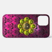 YELLOW GRAY GEMSTONE MON Pink Fuchsia Black Damask Case-Mate iPhone Hülle (Rückseite (Horizontal))