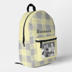 Yellow Gray Gingham Kariertes Muster Name und Foto Bedruckter Rucksack
