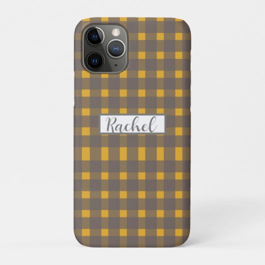 Yellow Gray Gingham Personalisiert Case-Mate iPhone Hülle (Rückseite)