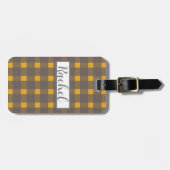 Yellow Gray Gingham Personalisiert Gepäckanhänger (Vorderseite horizontal)