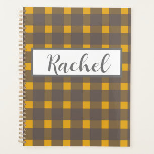 Yellow Gray Gingham Personalisiert Planer