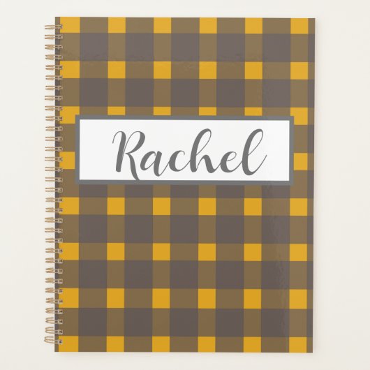 Yellow Gray Gingham Personalisiert Planer (Vorderseite)