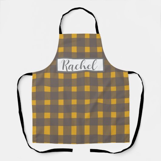 Yellow Gray Gingham Personalisiert Schürze (Vorderseite)