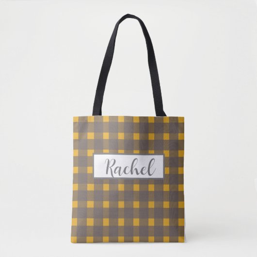 Yellow Gray Gingham Personalisiert Tote Bag Tasche (Vorderseite)