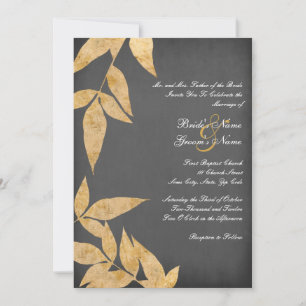 Yellow & Gray Leaves Vintage Wedding Invitations Einladung