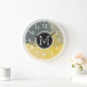 Yellow Gray Mosaic Modern Monogram Große Wanduhr (Zuhause)