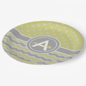 Yellow Gray Polka Dot Zickzack Pappteller (Schrägansicht)