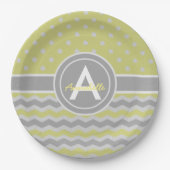 Yellow Gray Polka Dot Zickzack Pappteller (Vorderseite)