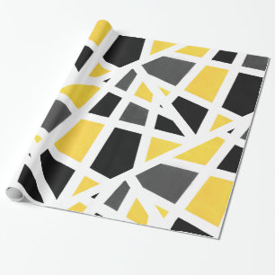 Yellow Gray Schwarz-weiß Geometric Abstrakt Geschenkpapier