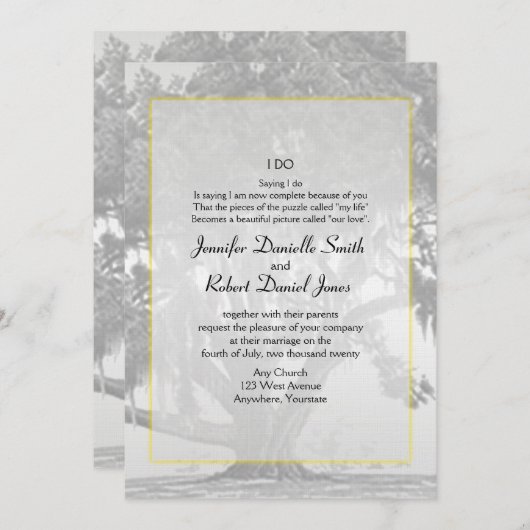 Yellow Gray Silver Mossy Oak Wedding Einladung (Vorne/Hinten)