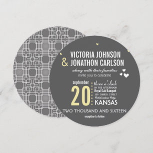 Yellow Gray Trendy Geometric Typography Wedding Einladung