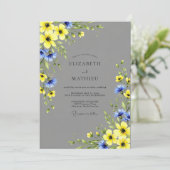 Yellow Gray Vibrant Meadow Wedding Einladung (Stehend Vorderseite)