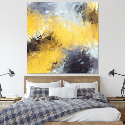 Yellow Gray White Abstract Brushstrokes Leinwanddruck (Insitu (Schlafzimmer))