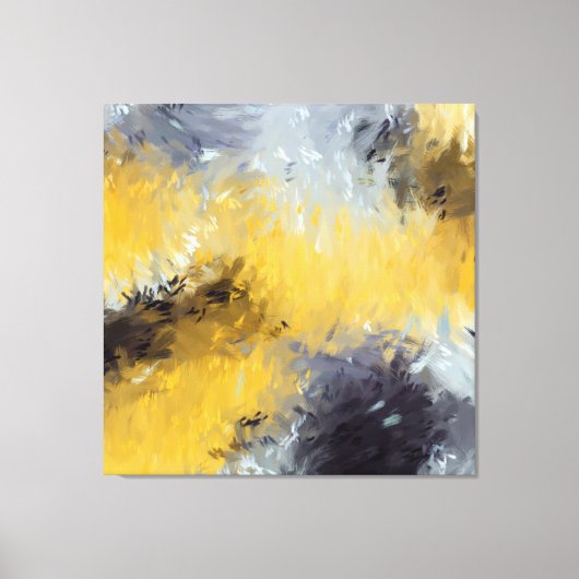 Yellow Gray White Abstract Brushstrokes Leinwanddruck (Vorderseite)
