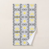 Yellow Gray White Arabesque Geometric Pattern Badhandtuch Set (Handtuch)