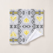 Yellow Gray White Arabesque Geometric Pattern Badhandtuch Set (Waschlappen)